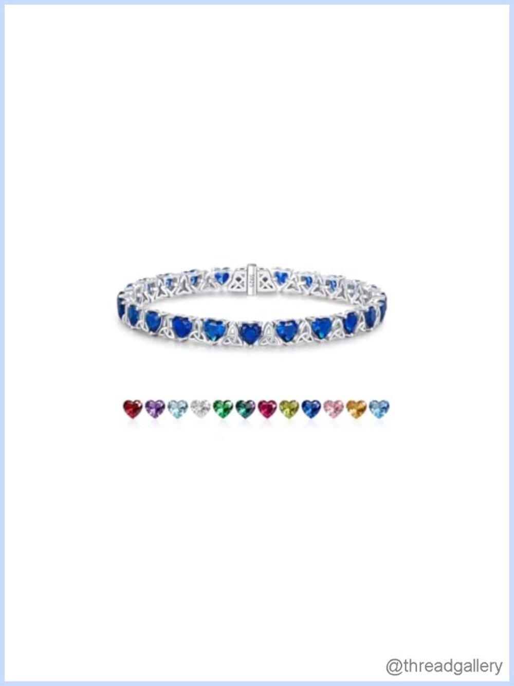 Sterling Silver Sapphire Heart Tennis Bracelet Celtic Knot 7 Inch